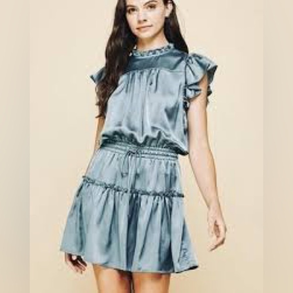 PINCH Ruffle Dress Blue Satin Size Small